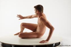 Nude Man White Sitting poses - simple Slim Short Brown Sitting poses - ALL Realistic